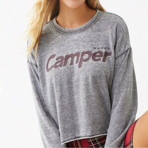 NWT Forever 21 Happy Camper Burnout Long Sleeve Cropped Shirt Medium